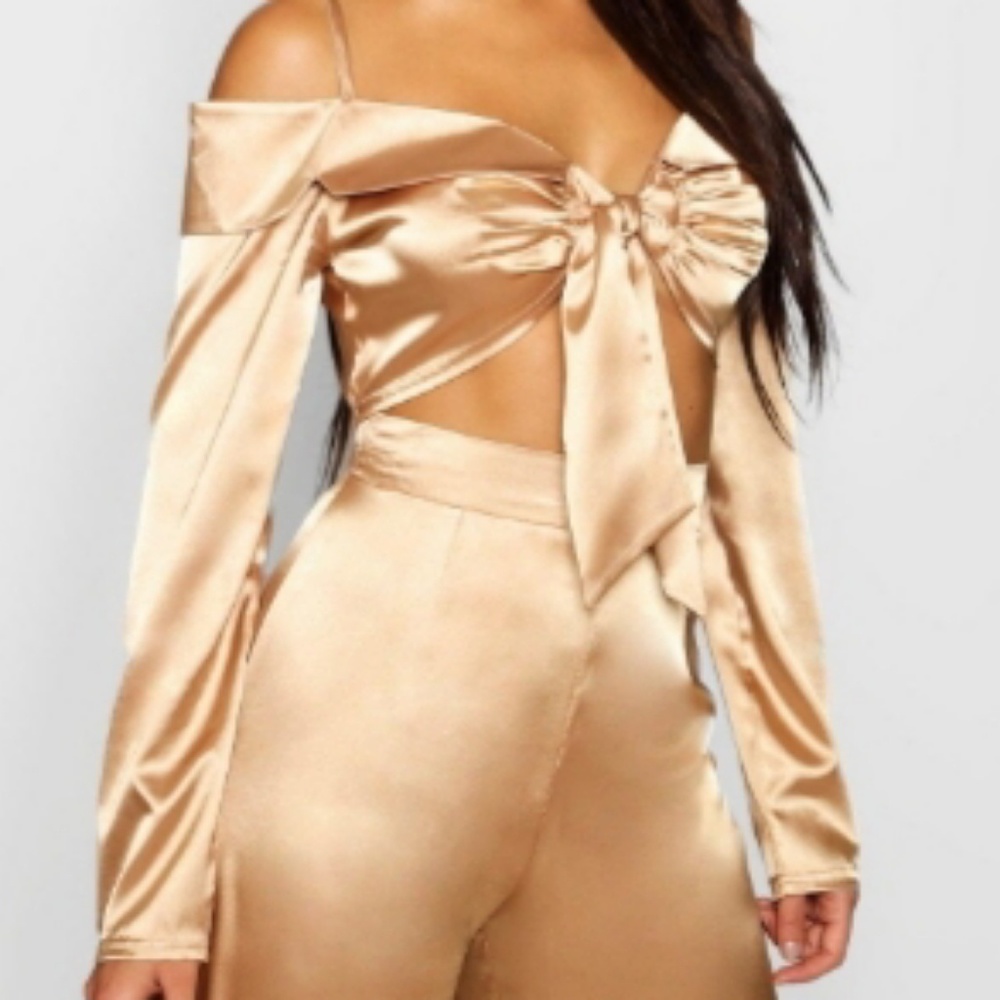 Tie Front Satin Crop Top